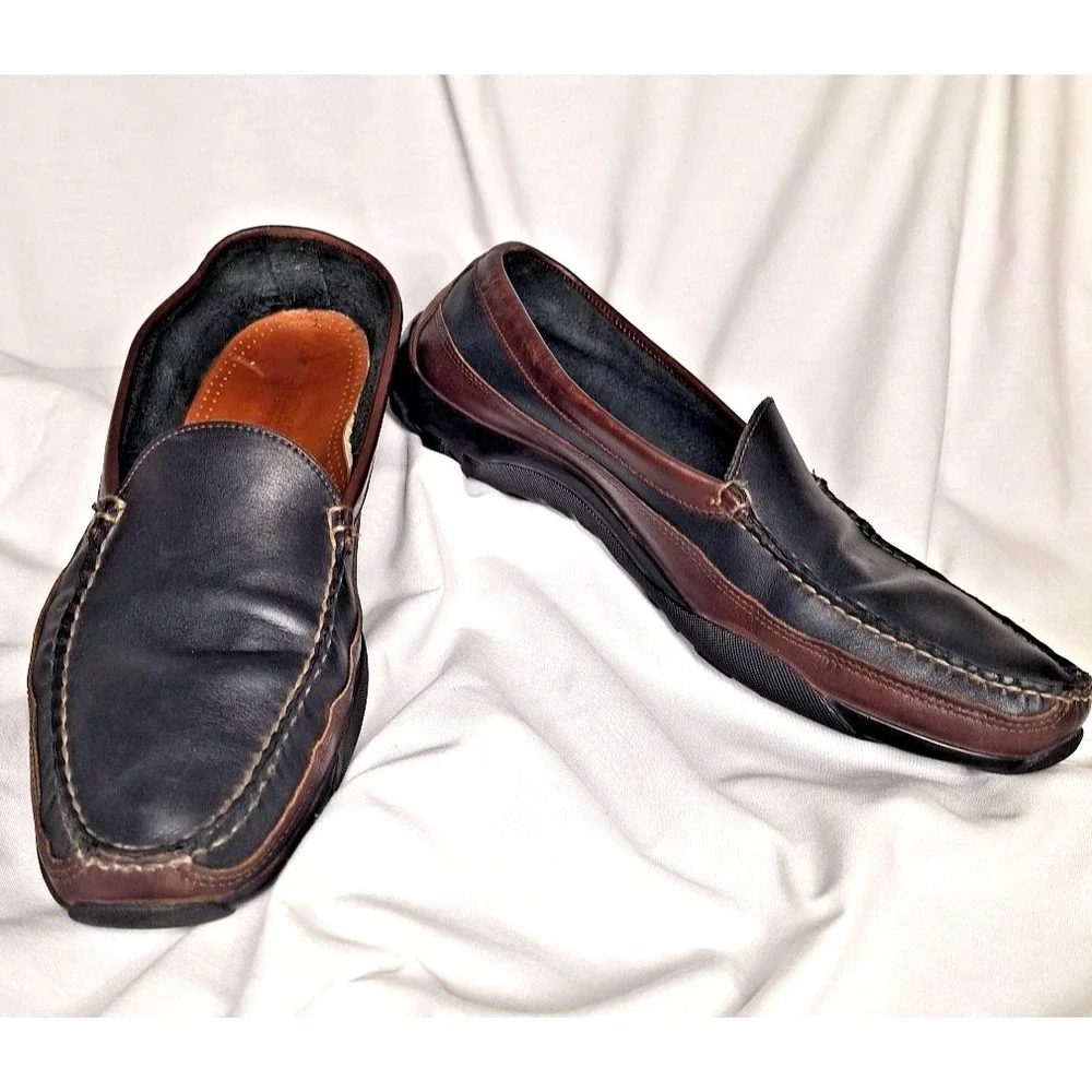 Allen Edmonds Boulder Driving Moc Loafers Black Brown Leather 14B Slip On Casual